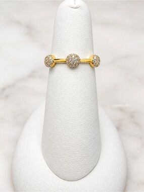 Crislu 18K over 925 Silver CZ Pavé Triple Circle Women's Ring SZ 6.75